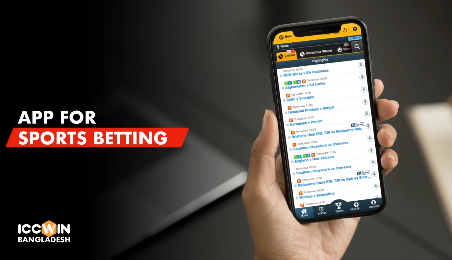 In the Iccwin mobile app you can bet on popular sports, including eSports
