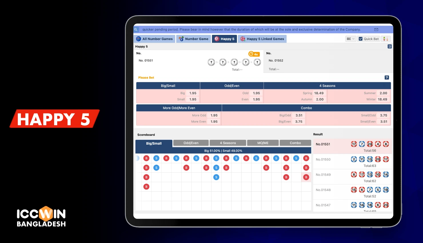Iccwin Bangladesh-এ Happy 5 লটারি খেলুন এবং বড় টাকা জিতে নিন