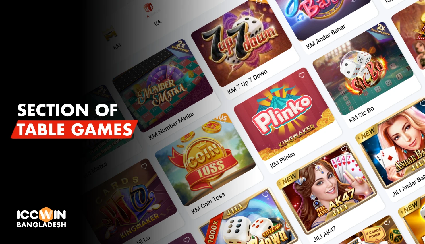 Dozens of popular table games are available to players from Bangladesh at Iccwin